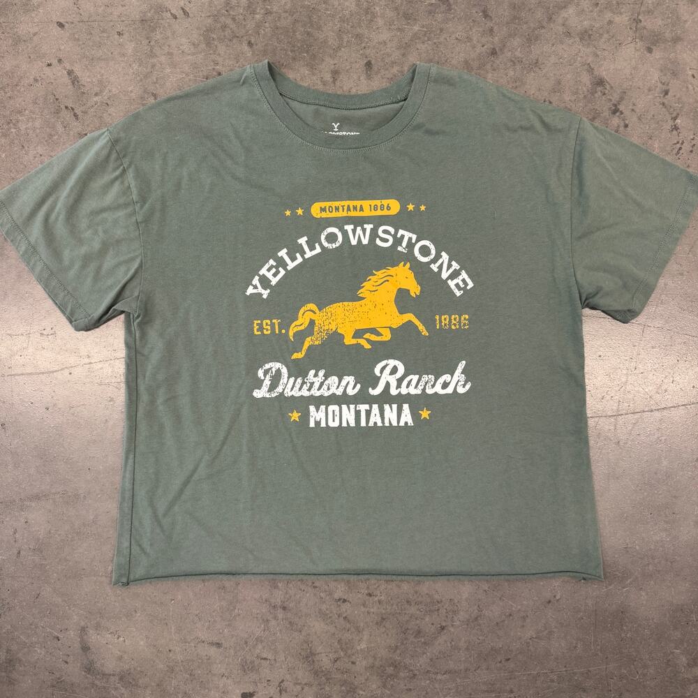 Vintage Y2K Yellowstone Dutton Ranch Montana Sage Green Graphic Tee Crop XXL